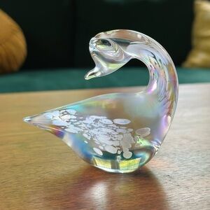 LAST CHANCE* DONATING Vintage Albert Price iridescent glass swan/goose